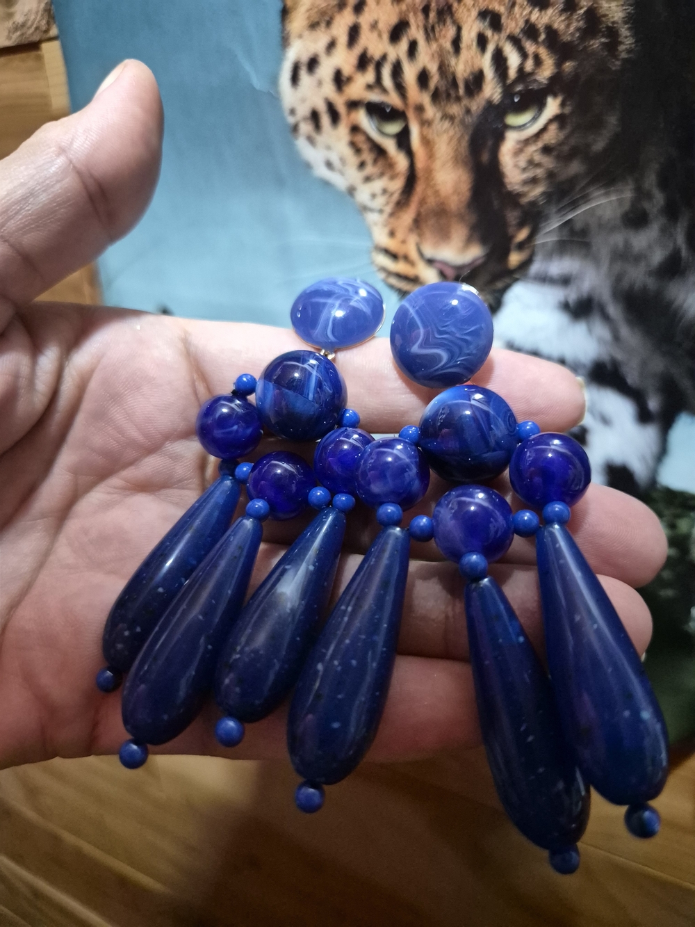 Handmade Blue Teardrop Bead Earrings - Unbranded